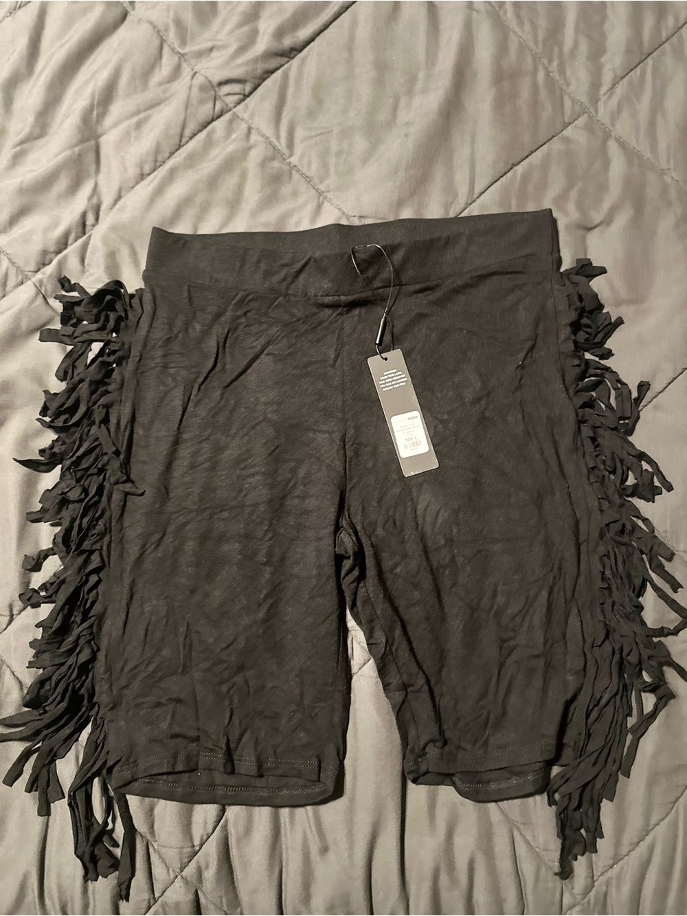 Fashion Nova Black Fringe Side Bike Shorts